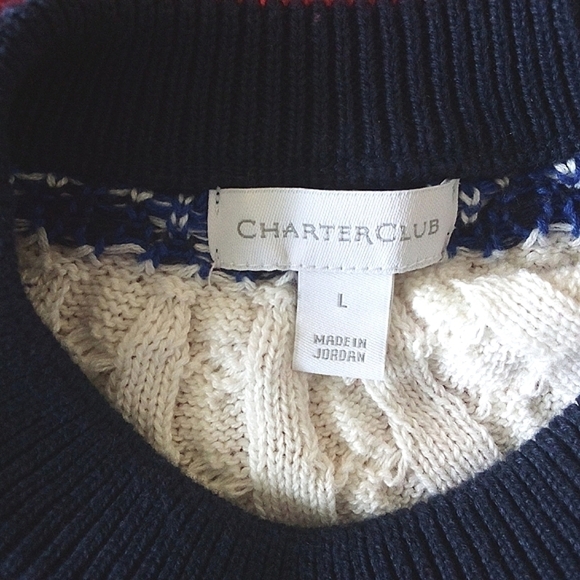 CHARTER Club Cable Yoke Knit Activewear Crew neck Pullover Size L - Picture 8 of 14